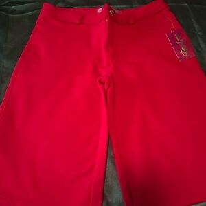Women's Red Stretch Bermuda Shorts - Classic Mid-Rise